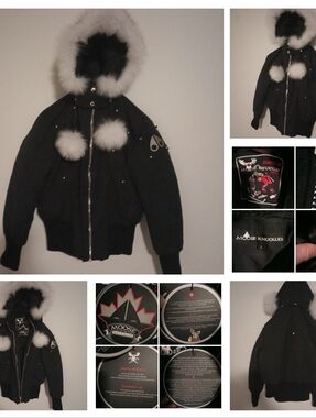 Moose Knuckles Black Jacket with White Logo Detail
